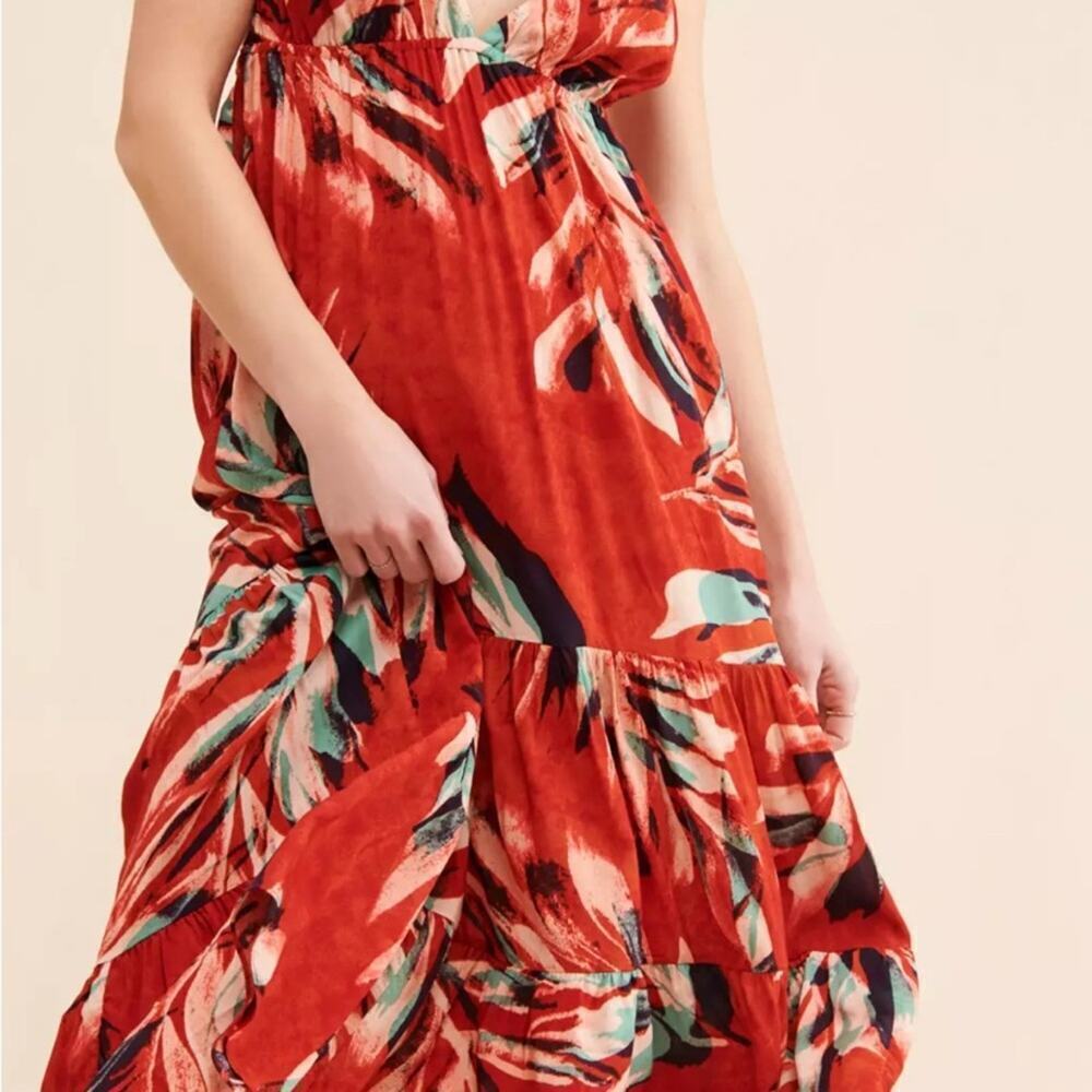 The Danika Dress Anthropologie Women’s Boho Vibrant Red Floral Dress | Size XS - Picture 3 of 7